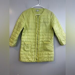 Patty Kim Quilted Lightweight Zip Up Ruffle Jacket Yellow/Green Size 8